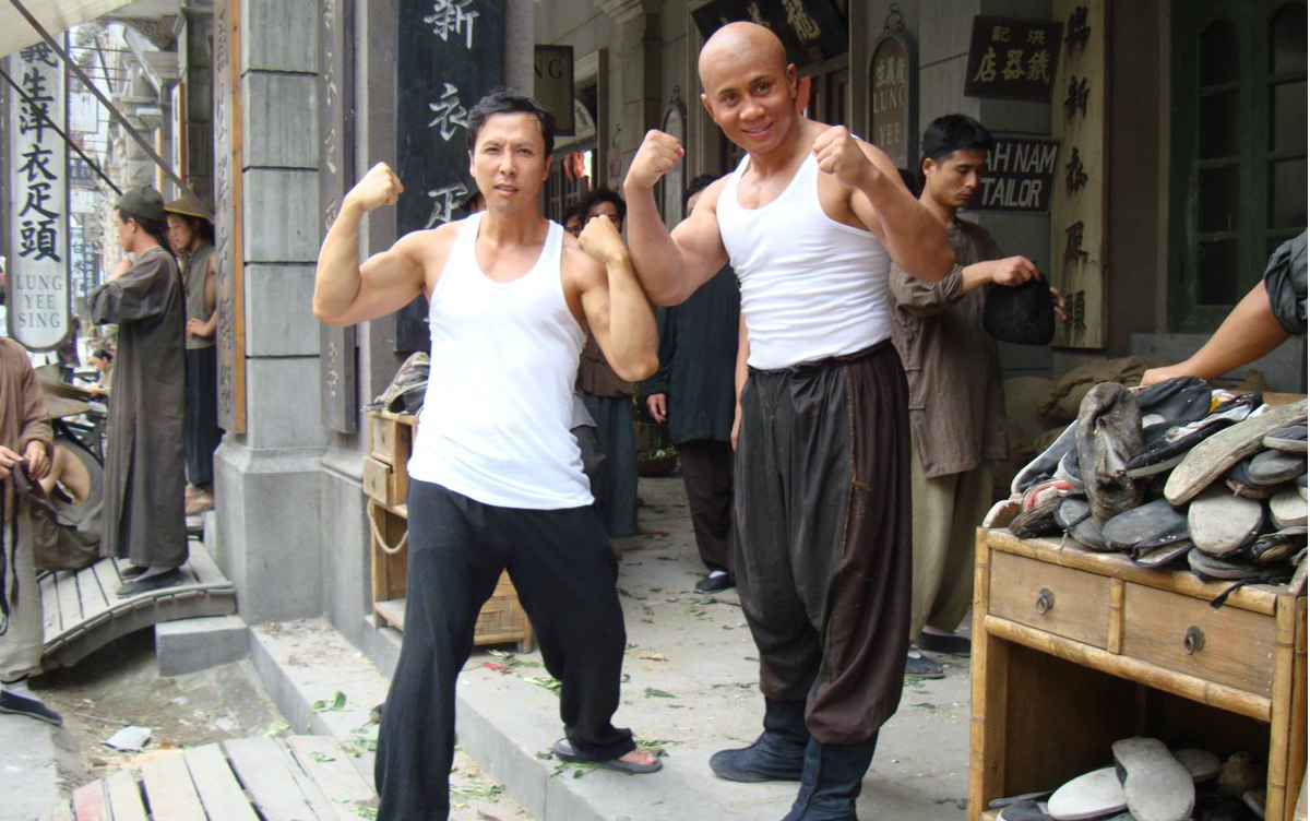 Donnie Yen (left) and Cung Le on the set of Bodyguards and Assassins (2009)...
